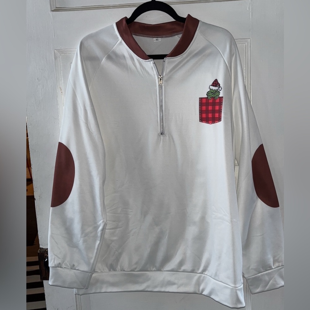 White Quarter-Zip Sweatshirt with Red Accents